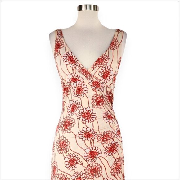 Lida Baday Floral Multicolor Soft Stretch Knit Ruched Tank Sleeveless Dress L - Picture 2 of 4